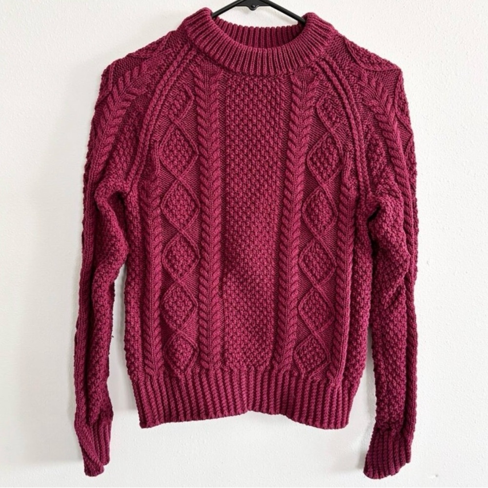 Signature Cable Knit Crewneck Sweater - Raspberry - Picture 2 of 6